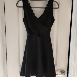 Aqua Black Scalloped V-neck Mini Dress XS